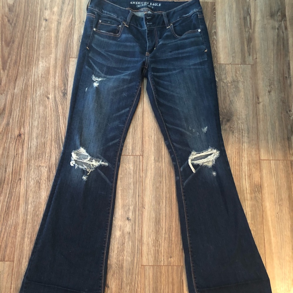 American eagle artist destroyed ripped flare jeans